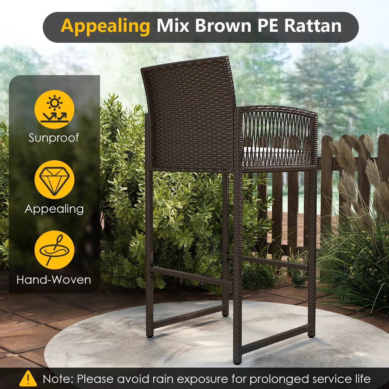 3 Piece Patio Bar Set Outdoor Wicker Bar Height Table and Armchairs-White by DirectDeals