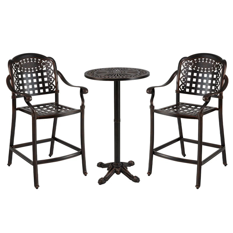 3 Piece Patio Bar Set Outdoor Cast Aluminum Round High Top Table 2 Counter Height Bar Stools by DirectDeals