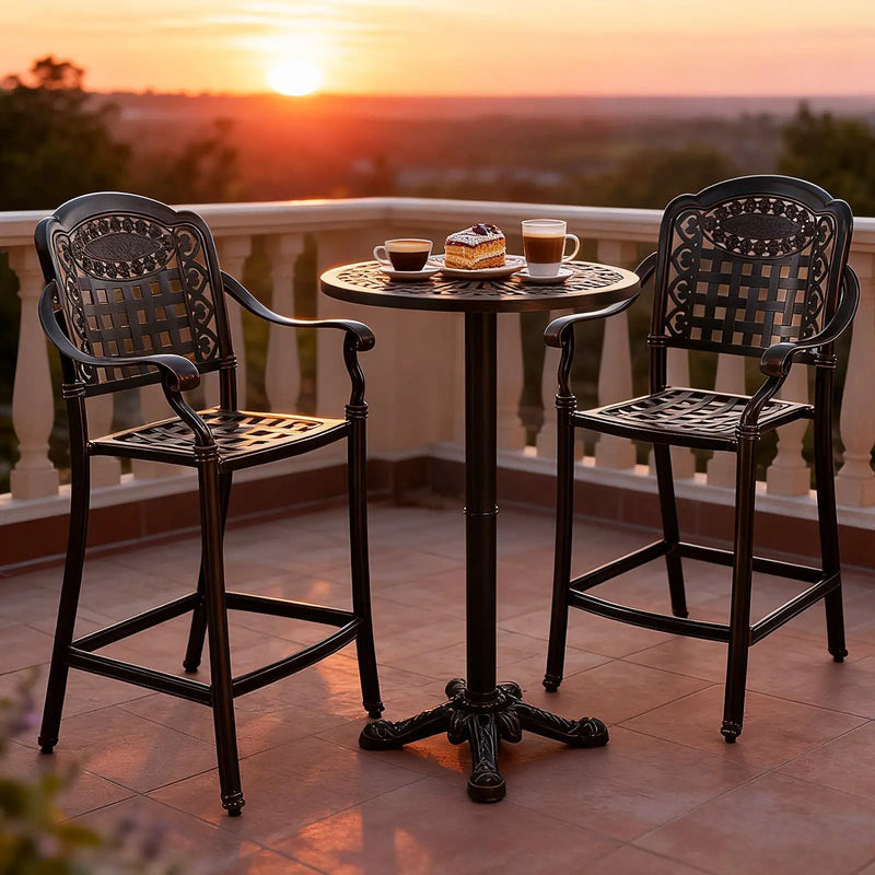 3 Piece Patio Bar Set Outdoor Cast Aluminum Round High Top Table 2 Counter Height Bar Stools by DirectDeals