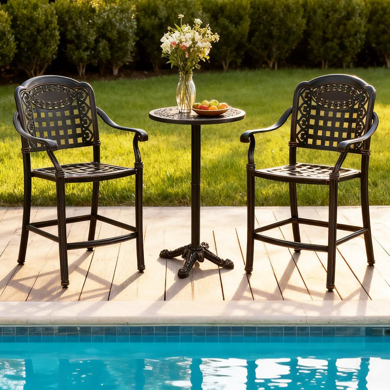 3 Piece Patio Bar Set Outdoor Cast Aluminum Round High Top Table 2 Counter Height Bar Stools by DirectDeals