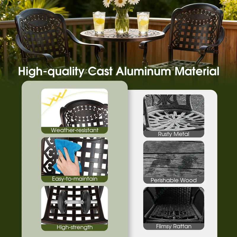 3 Piece Patio Bar Set Outdoor Cast Aluminum Round High Top Table 2 Counter Height Bar Stools by DirectDeals