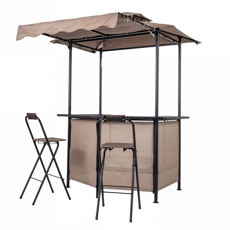3-Piece Patio Bar Set Outdoor Grill Gazebo and 2 Folding Bar Stools by DirectDeals