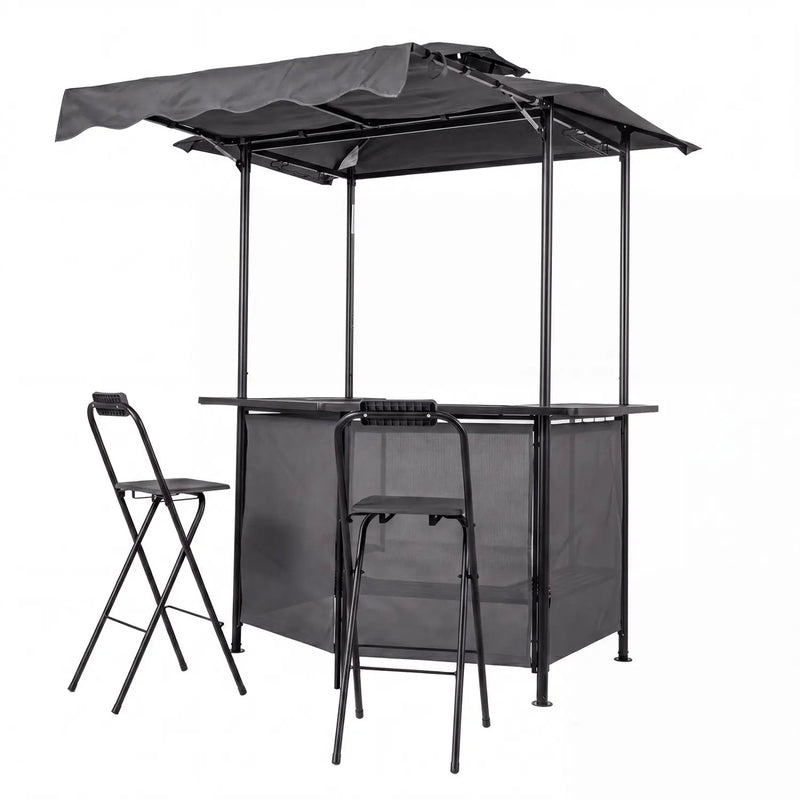3-Piece Patio Bar Set Outdoor Grill Gazebo and 2 Folding Bar Stools by DirectDeals