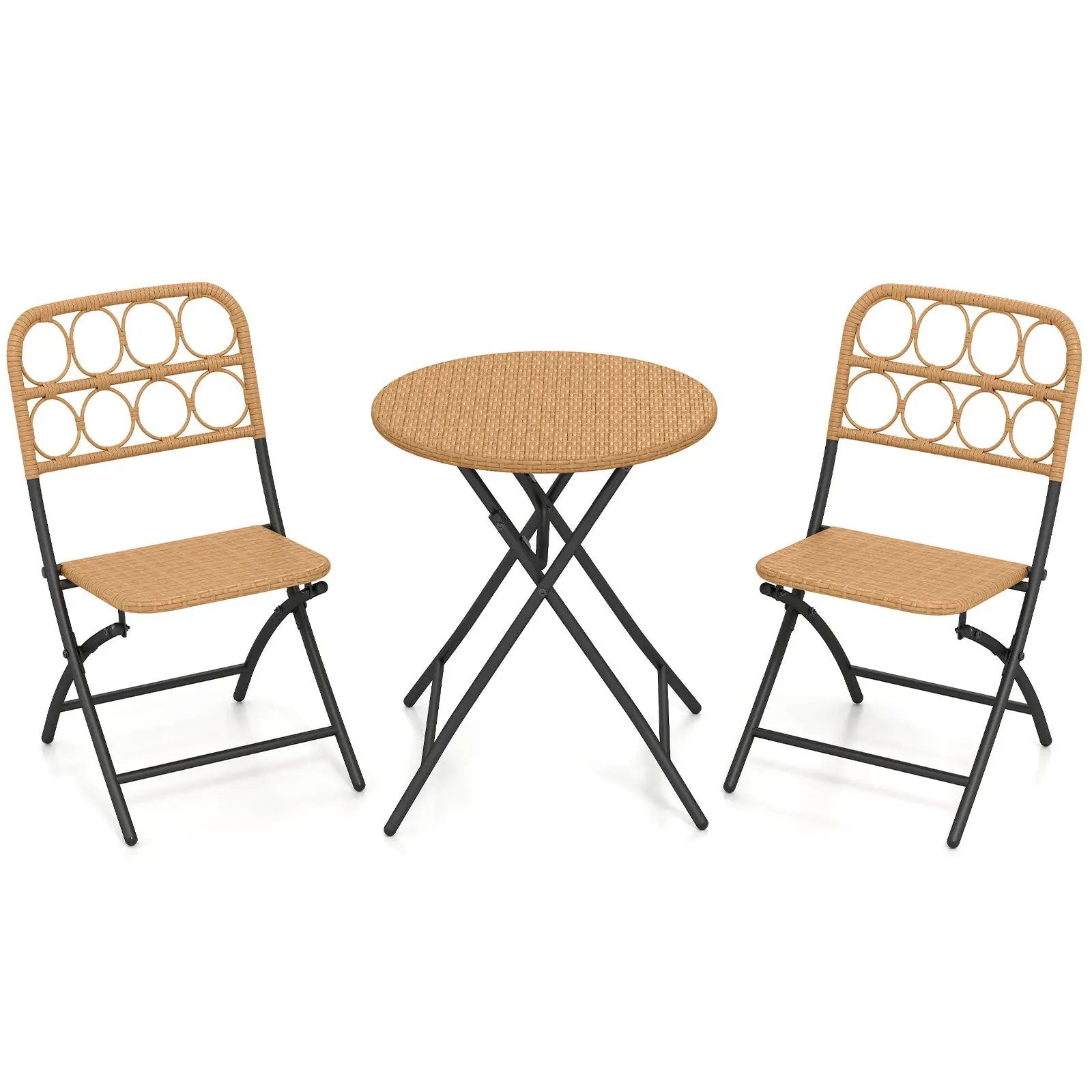 3 Piece Patio Bistro Set Folding Round Table and Chairs with Wicker Seat by DirectDeals