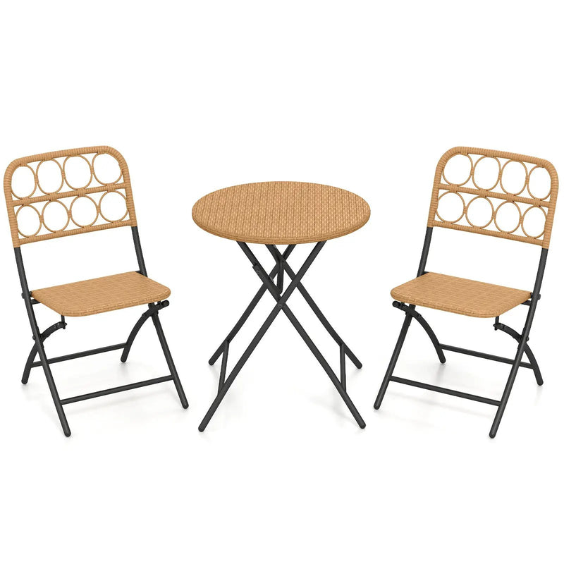 3 Piece Patio Bistro Set Folding Round Table and Chairs with Wicker Seat by DirectDeals