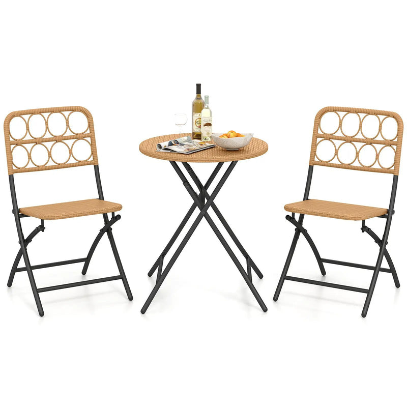 3 Piece Patio Bistro Set Folding Round Table and Chairs with Wicker Seat by DirectDeals