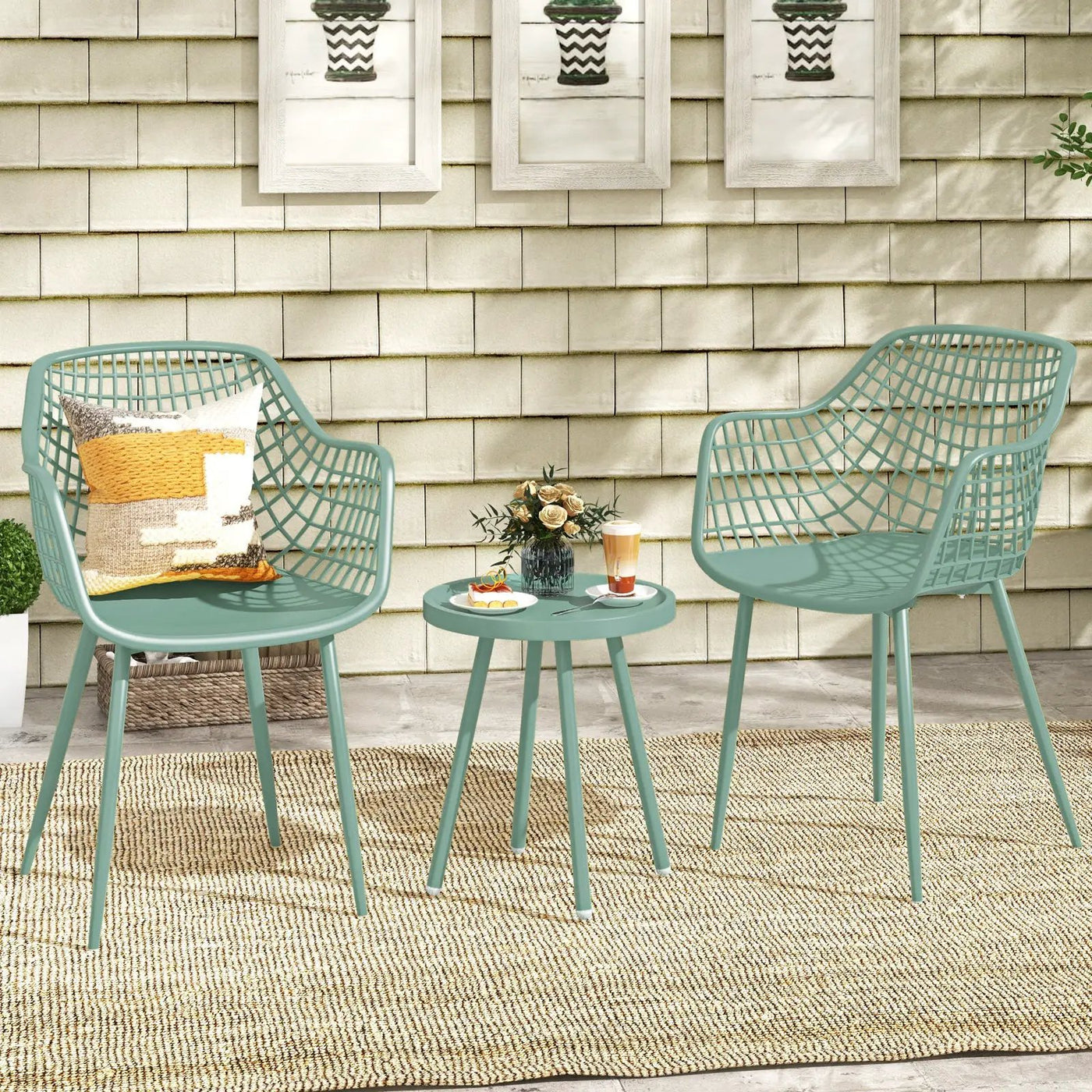3 Piece Patio Chair Set with PP Seat and Tabletop for Porch by DirectDeals