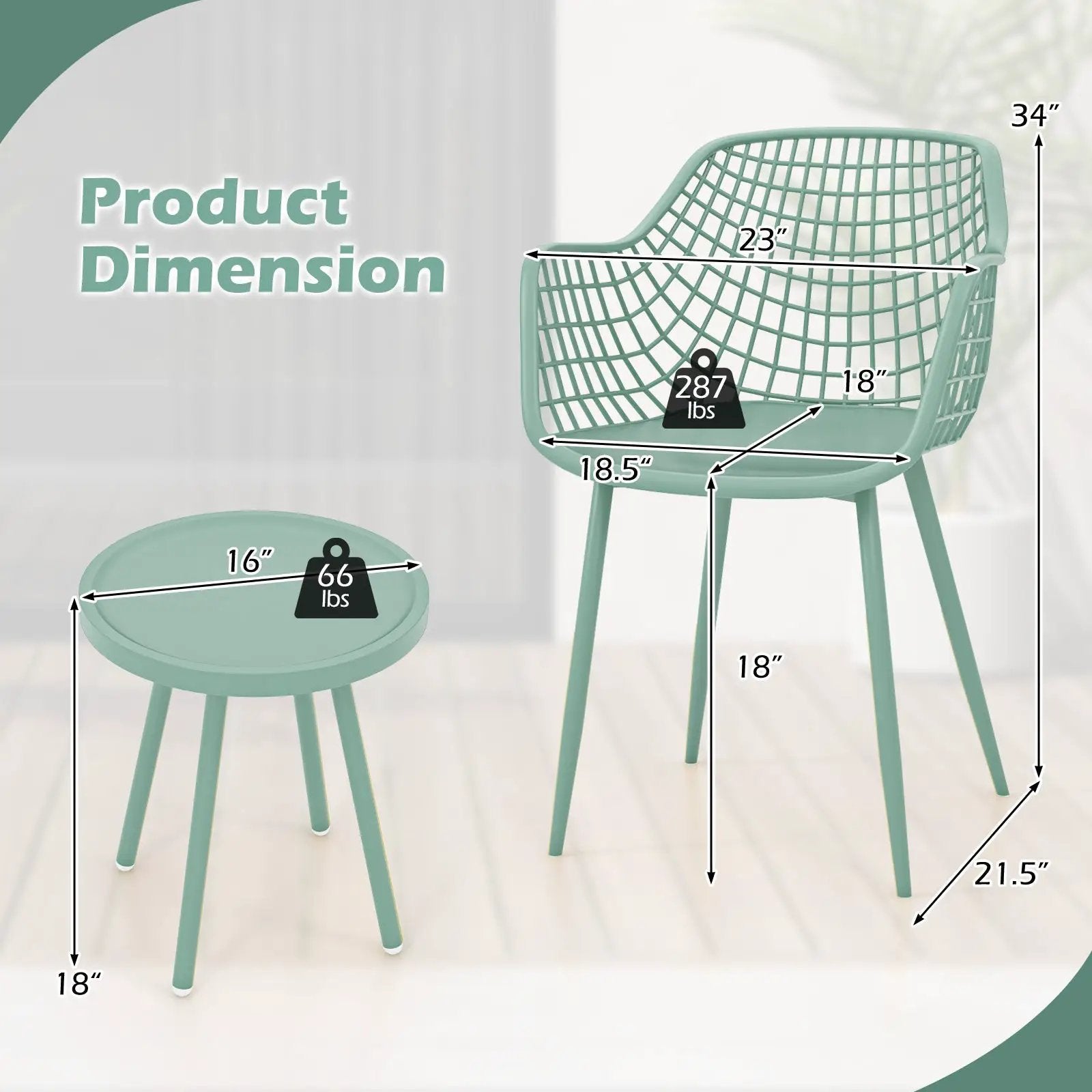3 Piece Patio Chair Set with PP Seat and Tabletop for Porch by DirectDeals