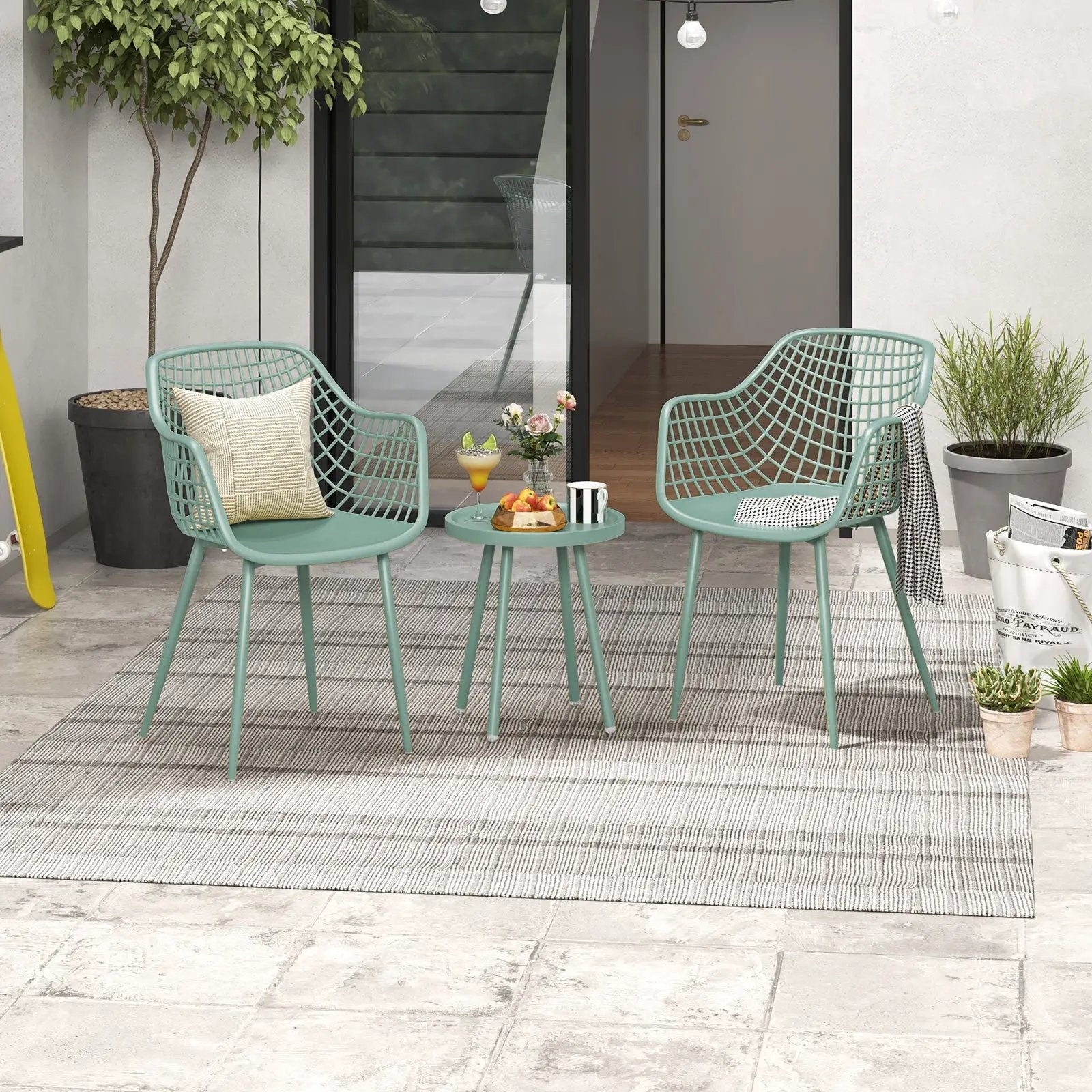 3 Piece Patio Chair Set with PP Seat and Tabletop for Porch by DirectDeals