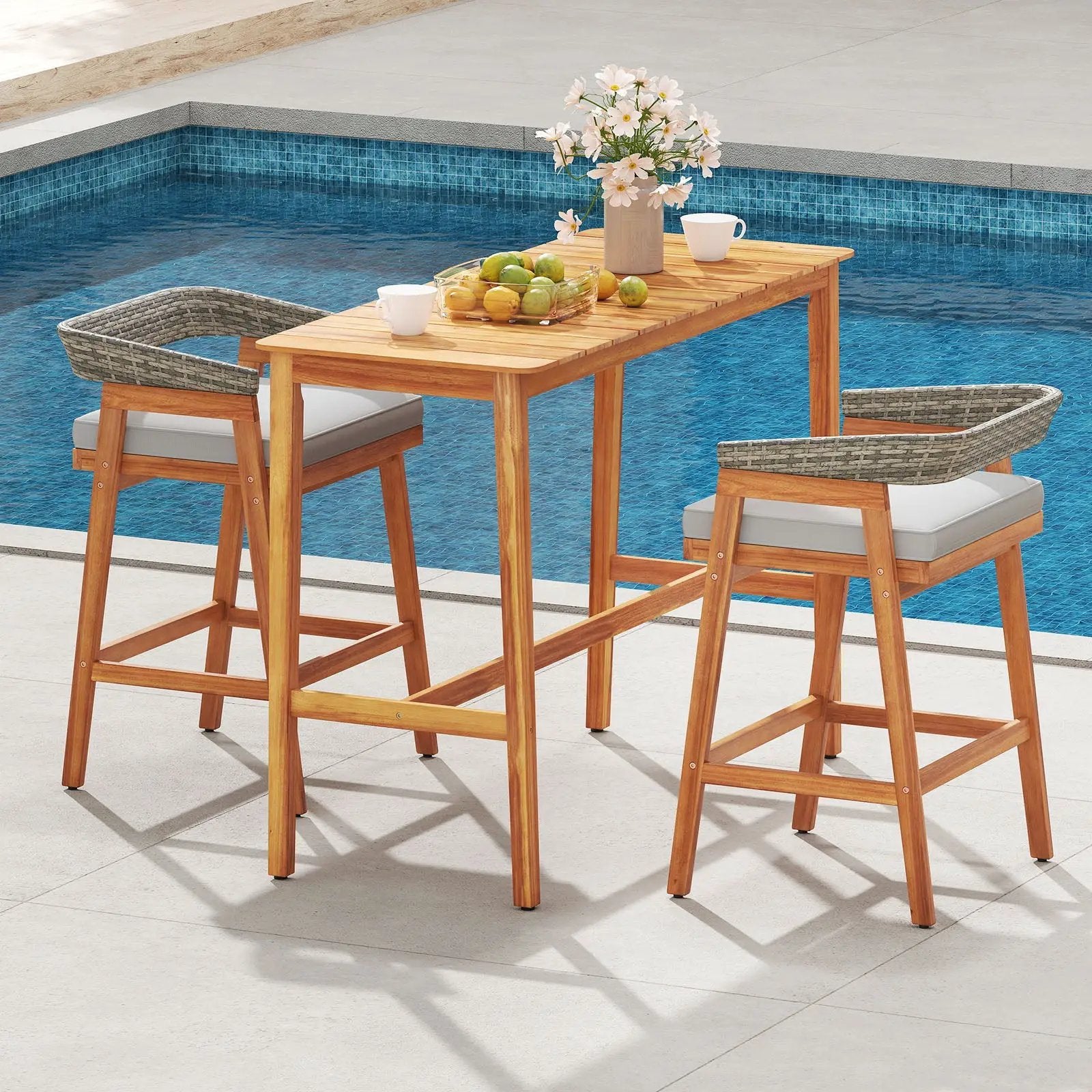 3-Piece Patio Counter Height Bar Set with Cushioned Stools by DirectDeals