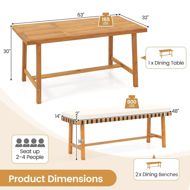 3-Piece Patio Dining Set for 4 People Farmhouse Furniture by DirectDeals