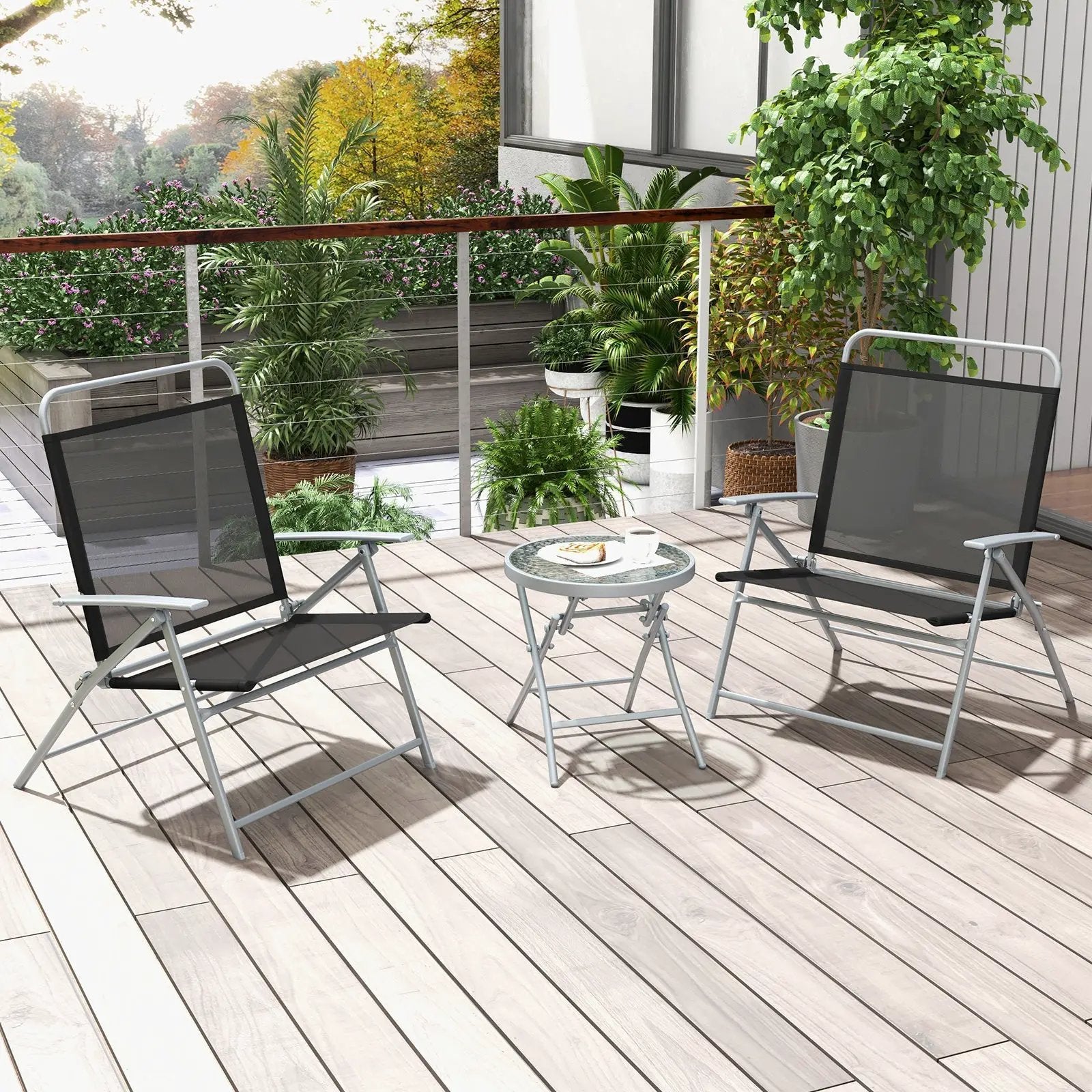 3 Pieces Patio Folding Chair Set Outdoor Metal Conversation Set by DirectDeals