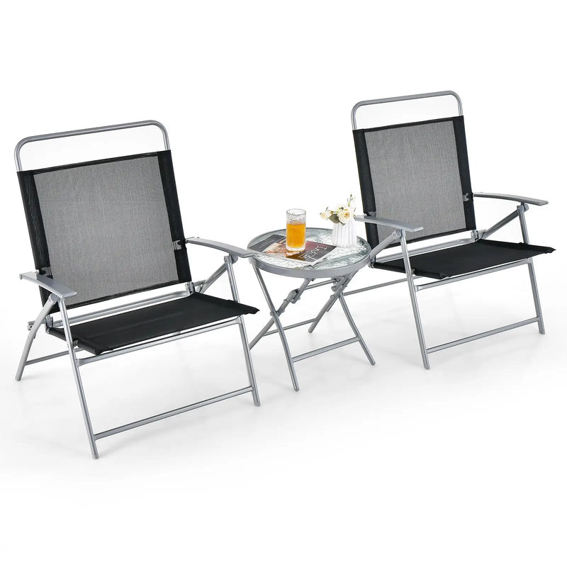 3 Pieces Patio Folding Chair Set Outdoor Metal Conversation Set by DirectDeals