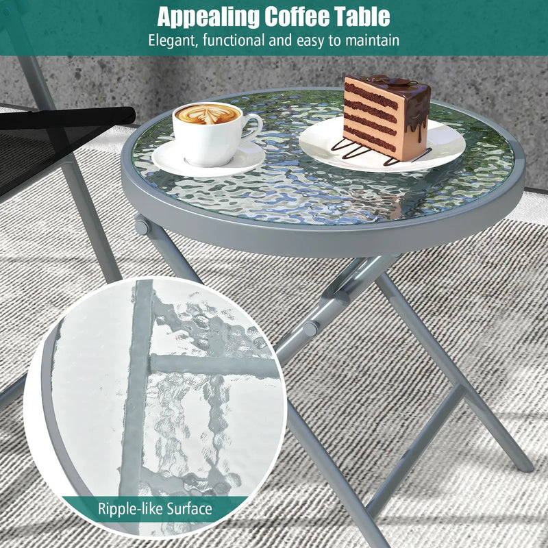 3 Pieces Patio Folding Chair Set Outdoor Metal Conversation Set by DirectDeals