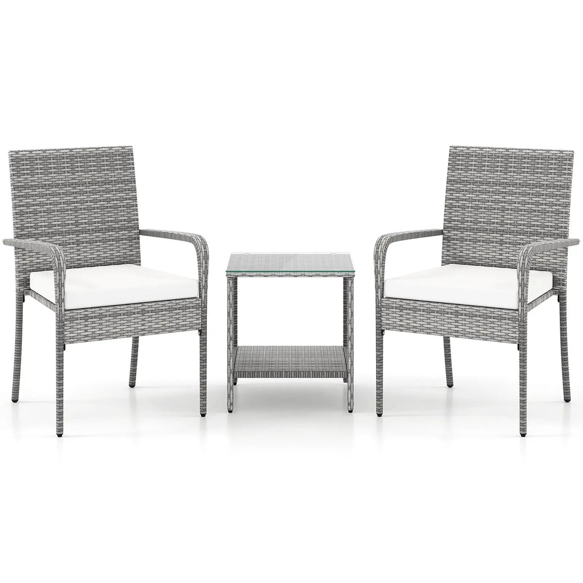 3 Piece Patio Furniture Set with Seat Cushions and Tempered Glass Tabletop for Balcony by DirectDeals