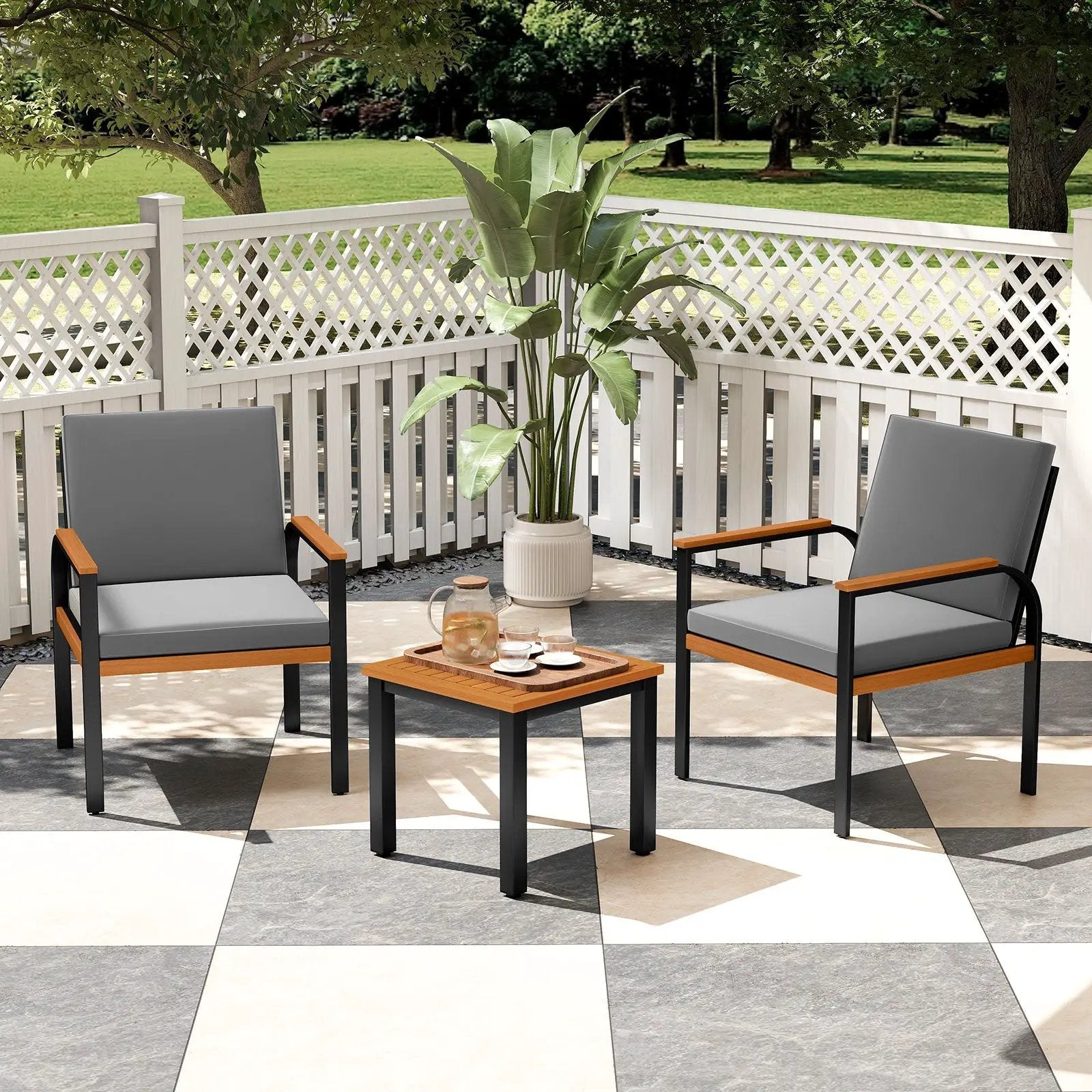 3 Piece Patio Furniture Set Outdoor Conversation Set with Coffee Table-Grey by DirectDeals