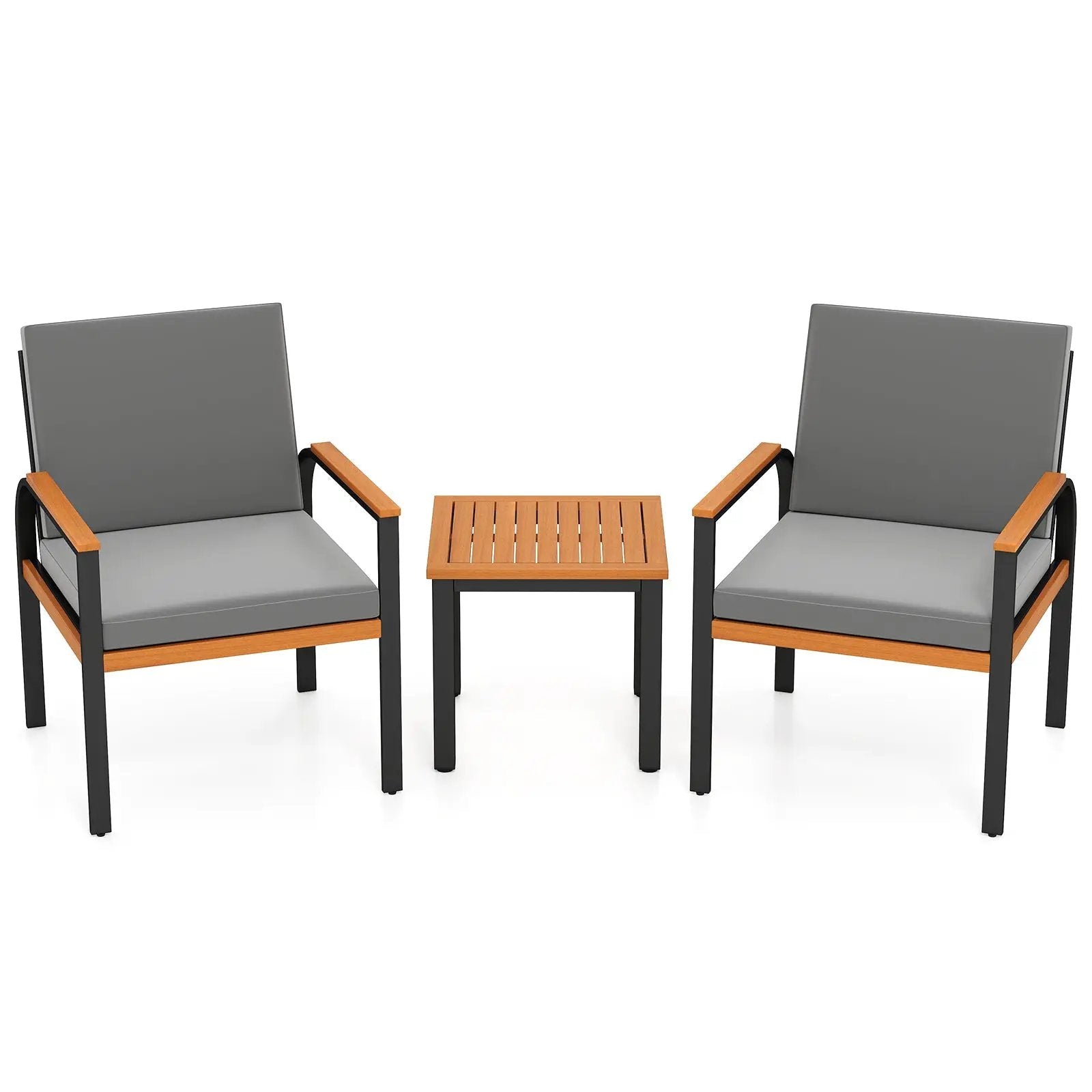 3 Piece Patio Furniture Set Outdoor Conversation Set with Coffee Table-Grey by DirectDeals