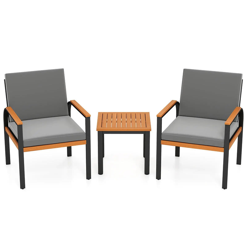 3 Piece Patio Furniture Set Outdoor Conversation Set with Coffee Table-Grey by DirectDeals