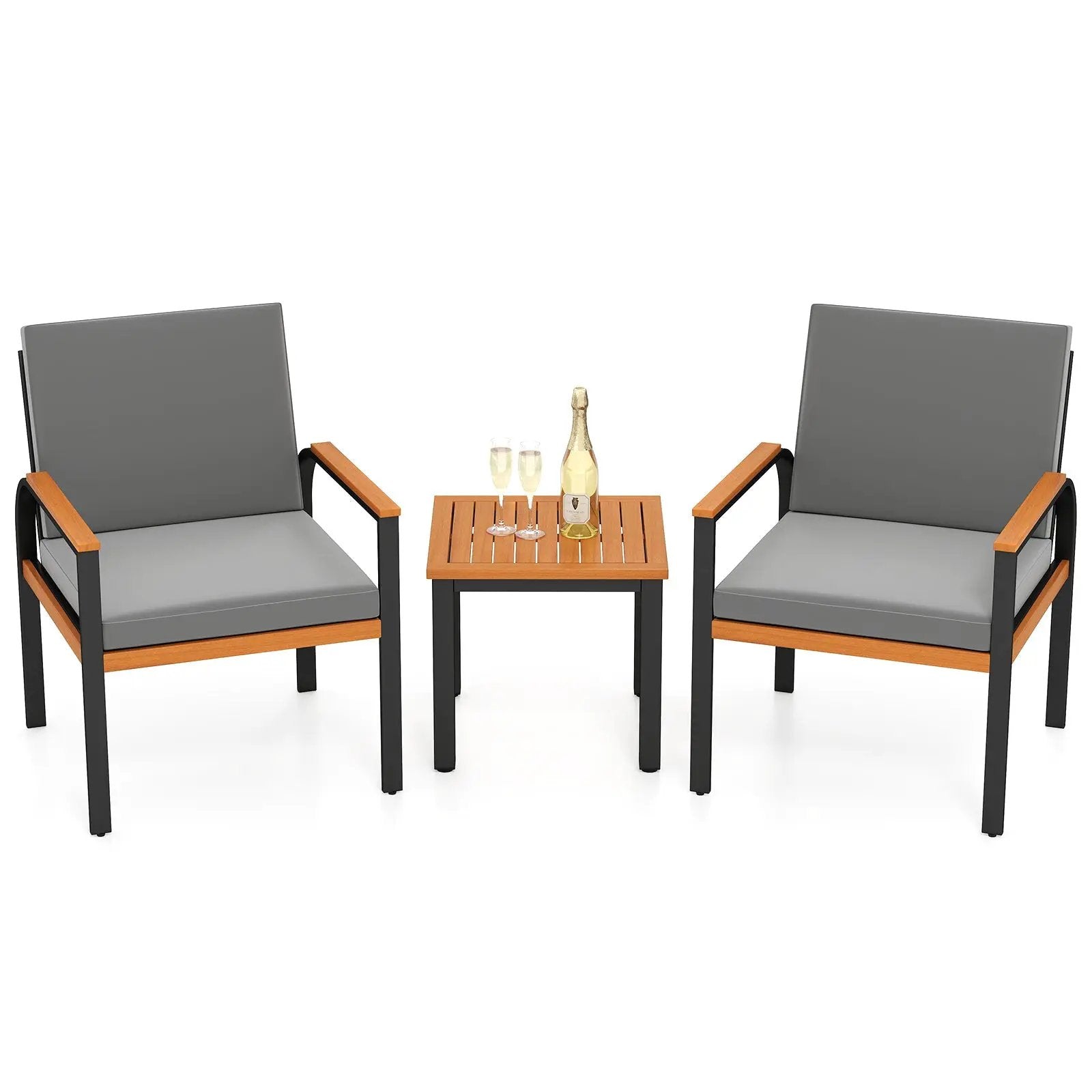 3 Piece Patio Furniture Set Outdoor Conversation Set with Coffee Table-Grey by DirectDeals