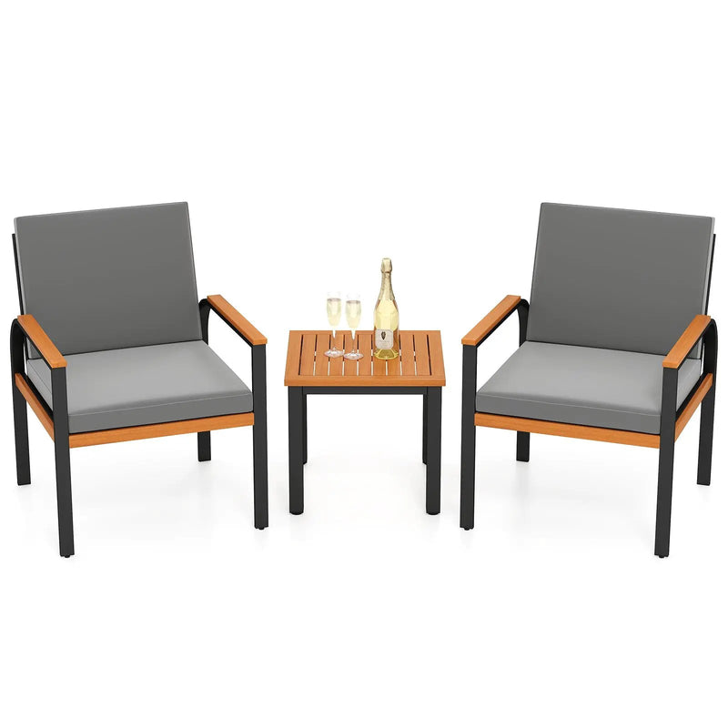 3 Piece Patio Furniture Set Outdoor Conversation Set with Coffee Table-Grey by DirectDeals