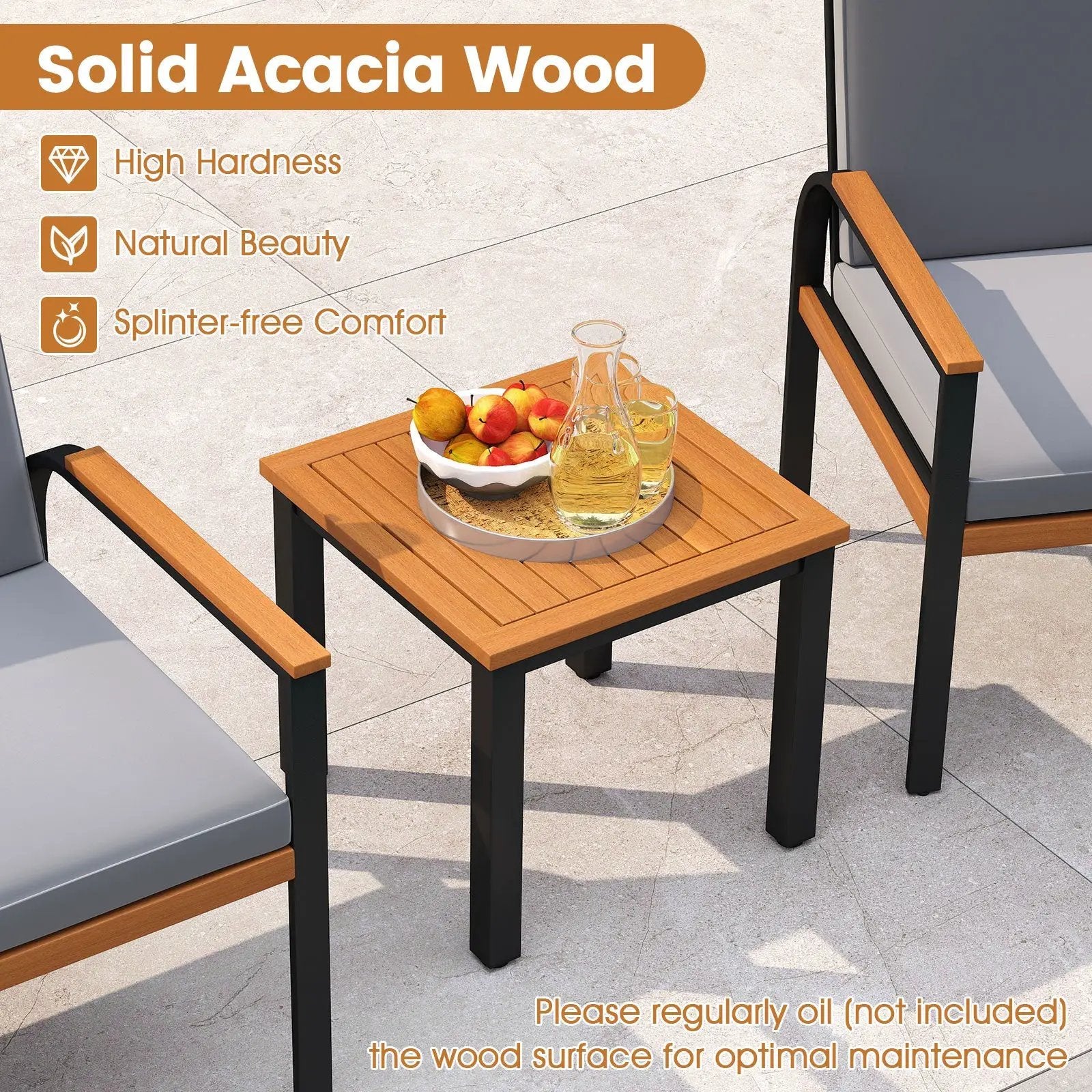 3 Piece Patio Furniture Set Outdoor Conversation Set with Coffee Table-Grey by DirectDeals