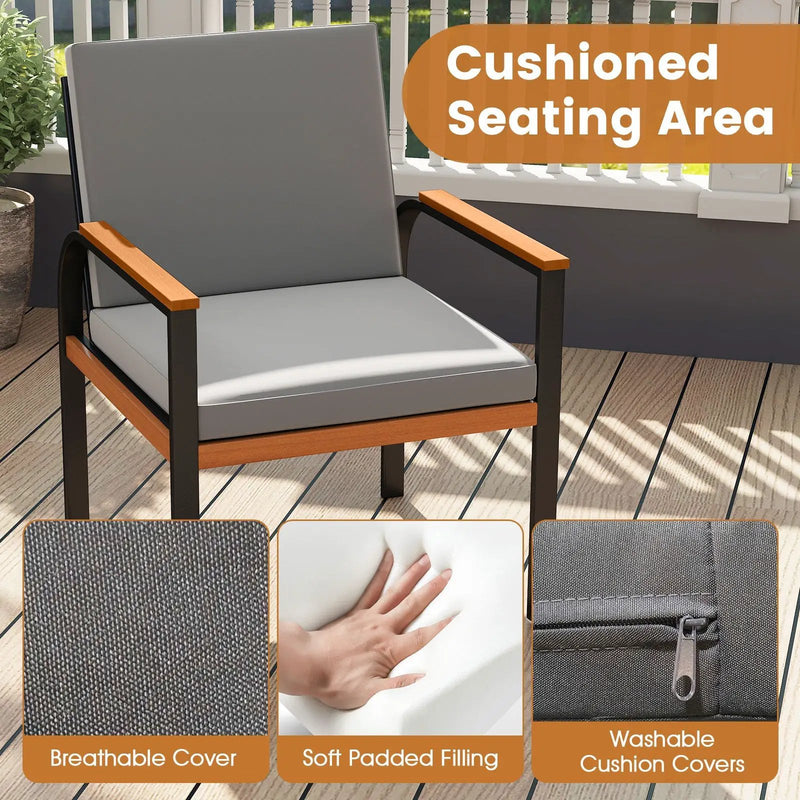 3 Piece Patio Furniture Set Outdoor Conversation Set with Coffee Table-Grey by DirectDeals