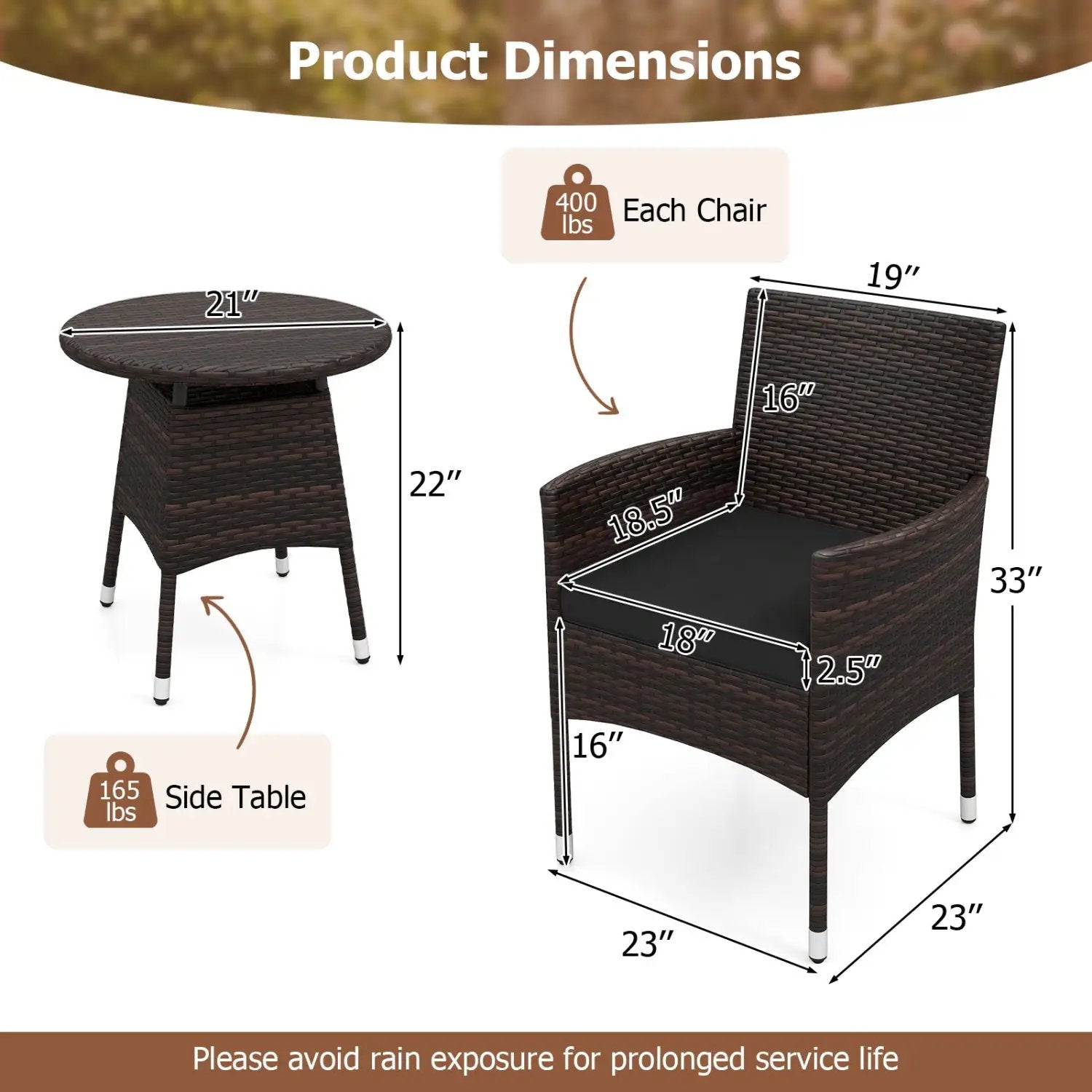 3 Piece Patio Furniture Set Outside Bistro Set for Porch by DirectDeals