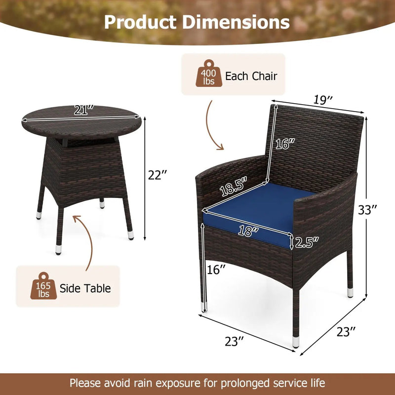3 Piece Patio Furniture Set Outside Bistro Set for Porch by DirectDeals