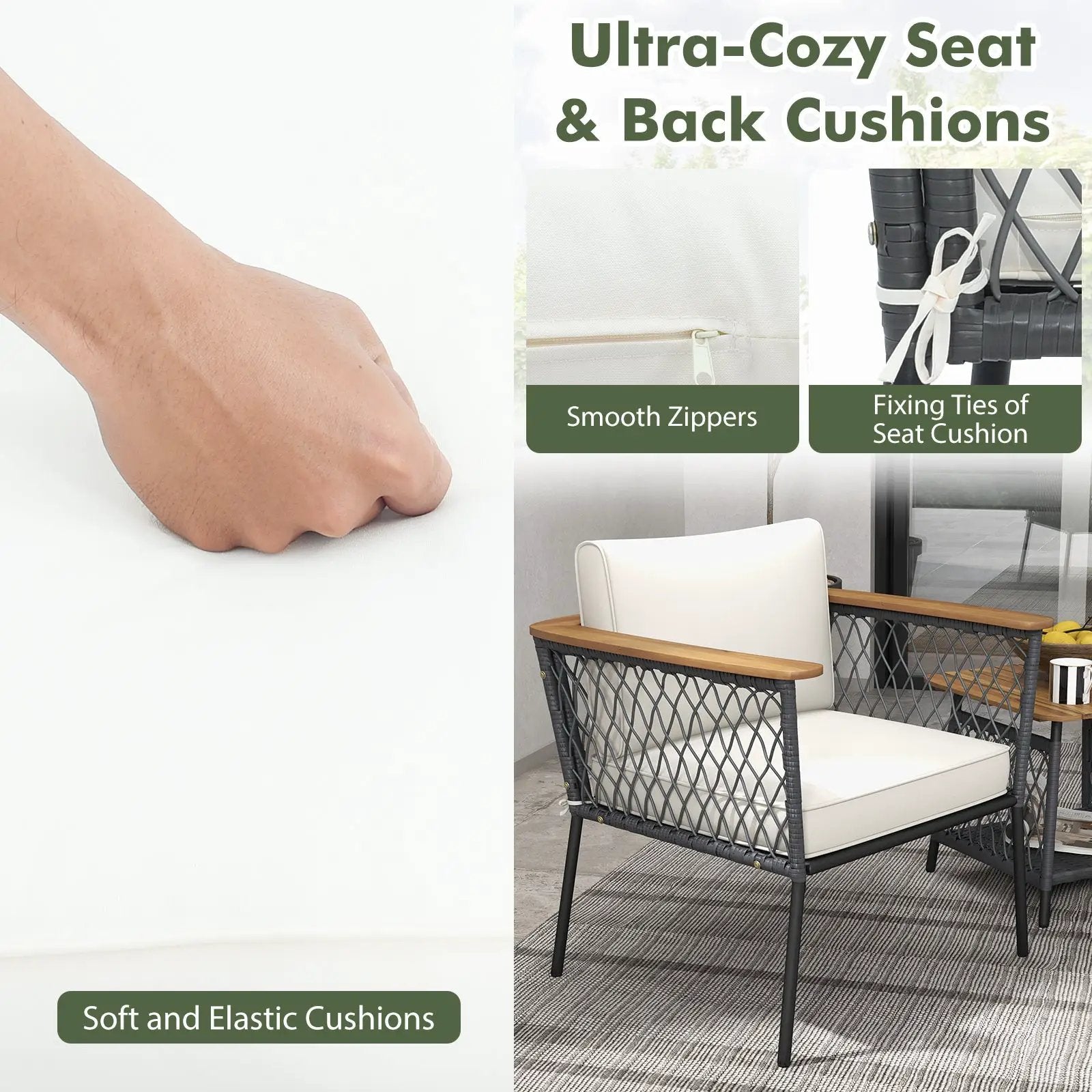 3 Piece Patio Furniture Set Rattan Chair Set with 2-Tier Coffee Table-White by DirectDeals