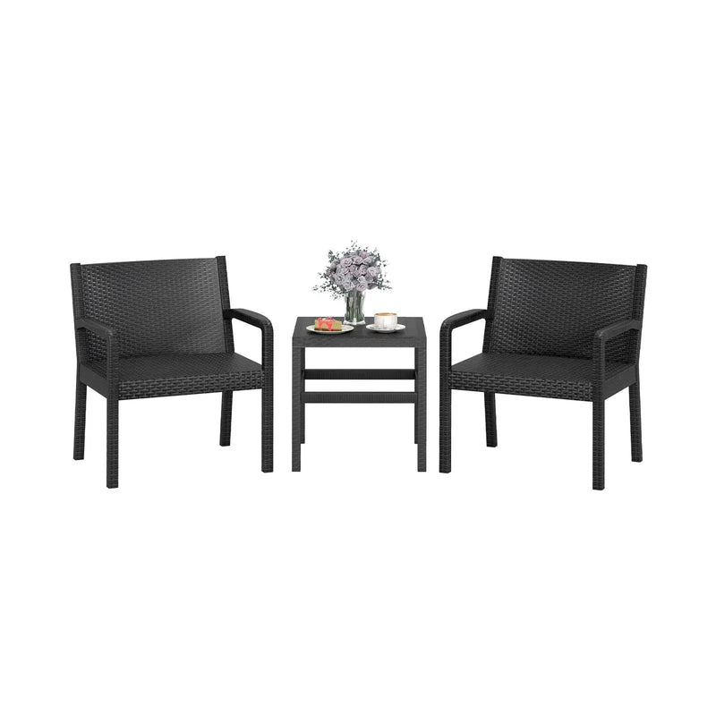 3 Piece Patio Furniture Set with 2 Modern Rattan Armchair and 25 Inch Squire Side Table-Black by DirectDeals