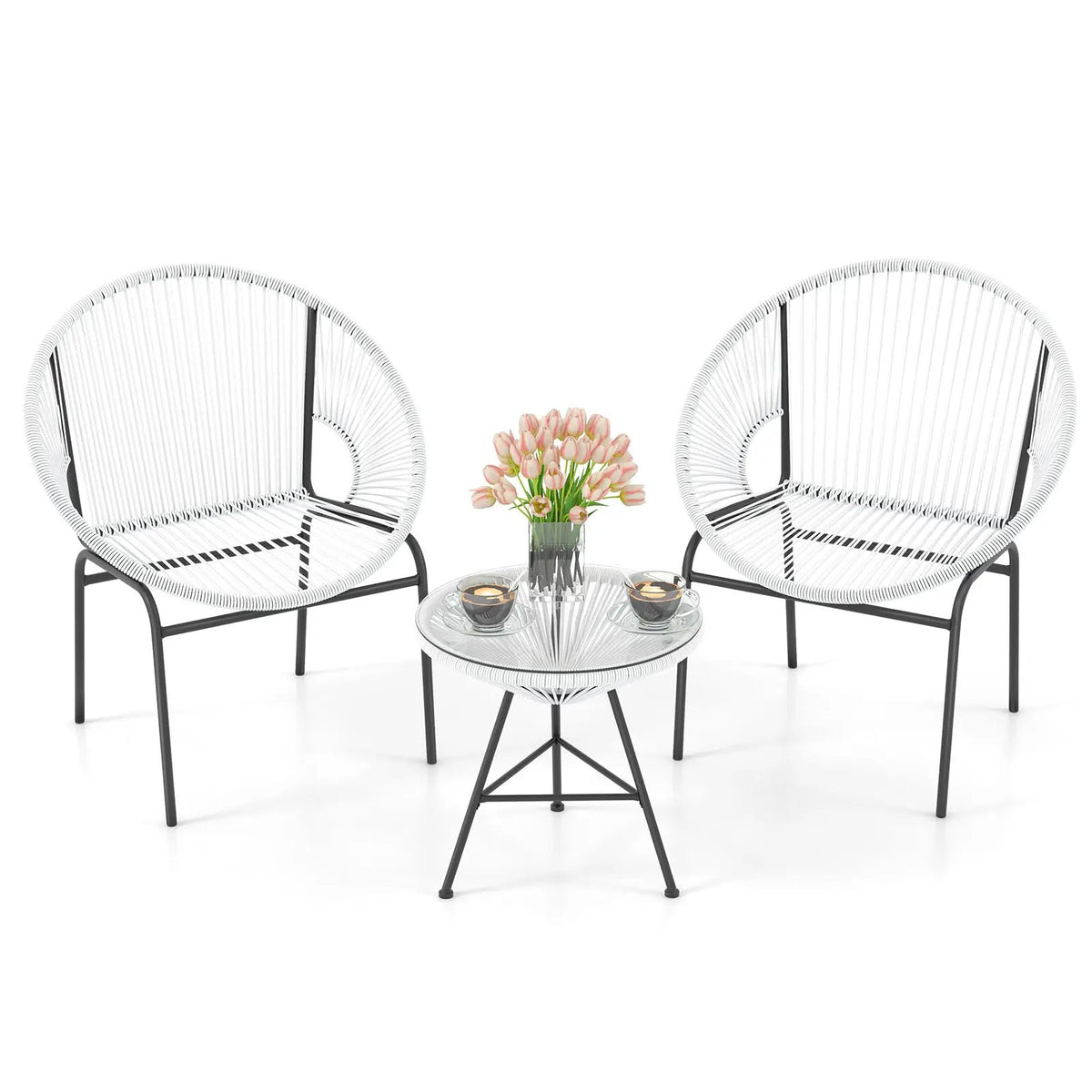 3PCS Patio Acapulco Furniture Bistro Set with GlassTable-Black by DirectDeals