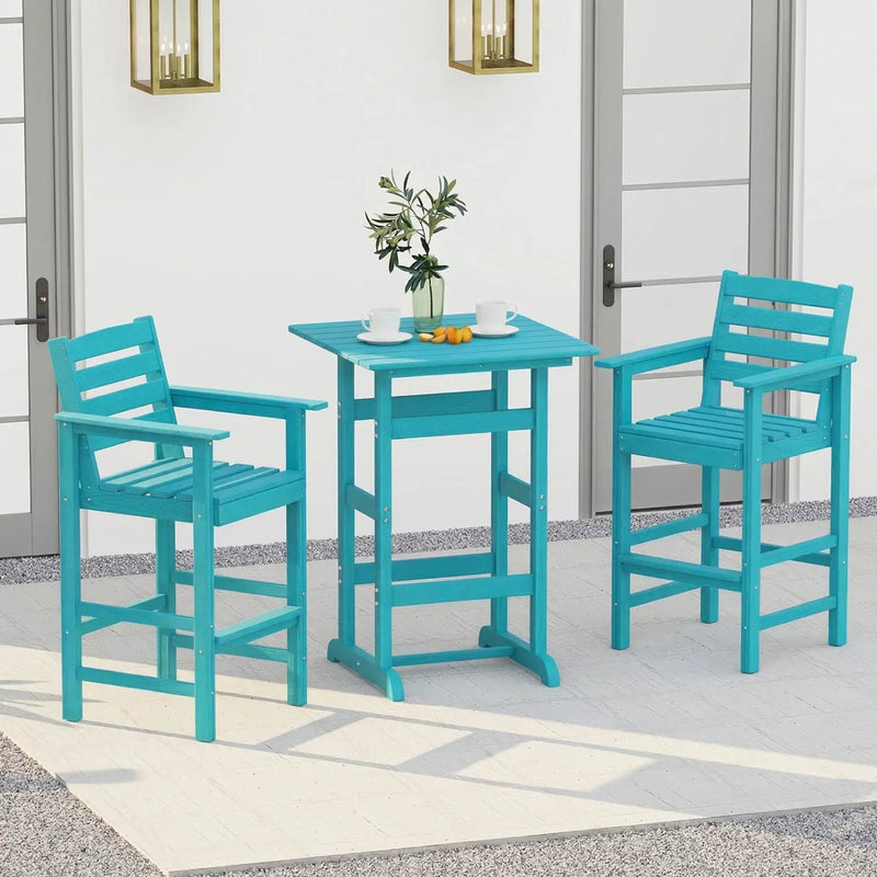 3-Piece Patio HDPE Bar Set with Square High-Top Table for Backyard and Poolside by DirectDeals