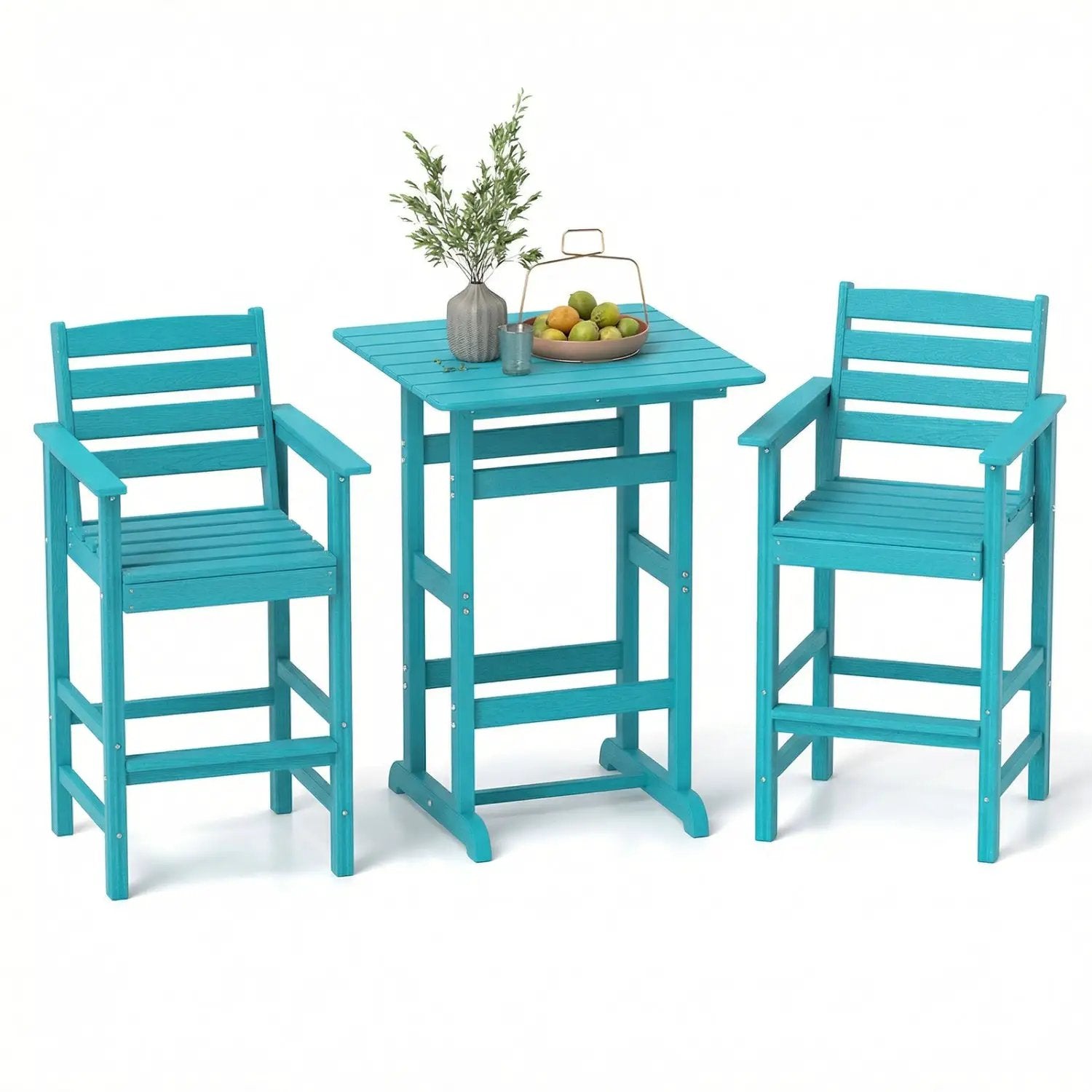 3-Piece Patio HDPE Bar Set with Square High-Top Table for Backyard and Poolside by DirectDeals