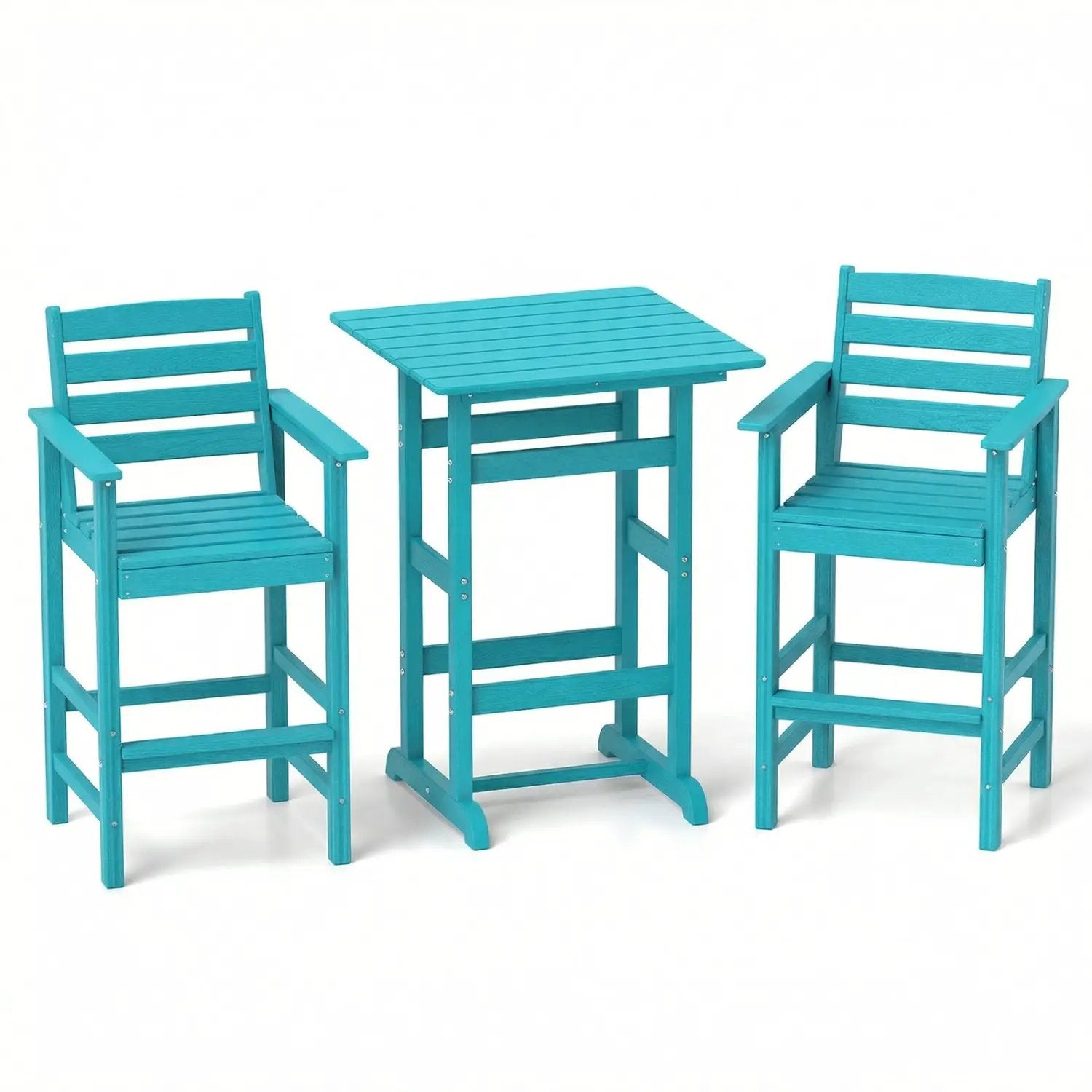 3-Piece Patio HDPE Bar Set with Square High-Top Table for Backyard and Poolside by DirectDeals