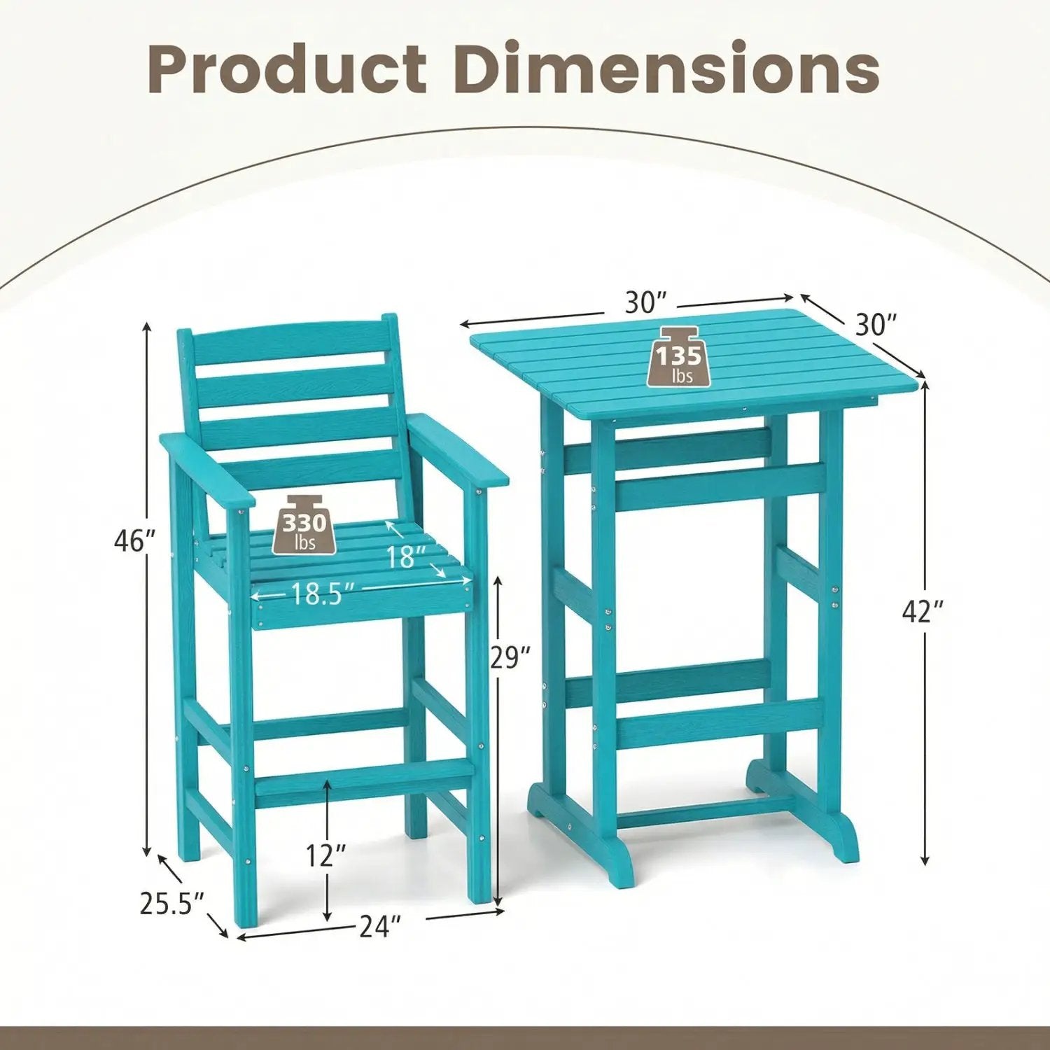3-Piece Patio HDPE Bar Set with Square High-Top Table for Backyard and Poolside by DirectDeals