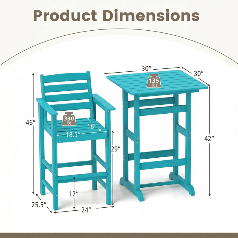 3-Piece Patio HDPE Bar Set with Square High-Top Table for Backyard and Poolside by DirectDeals