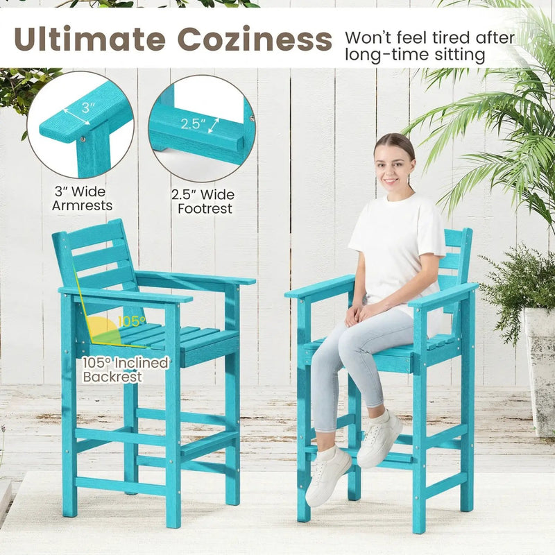 3-Piece Patio HDPE Bar Set with Square High-Top Table for Backyard and Poolside by DirectDeals