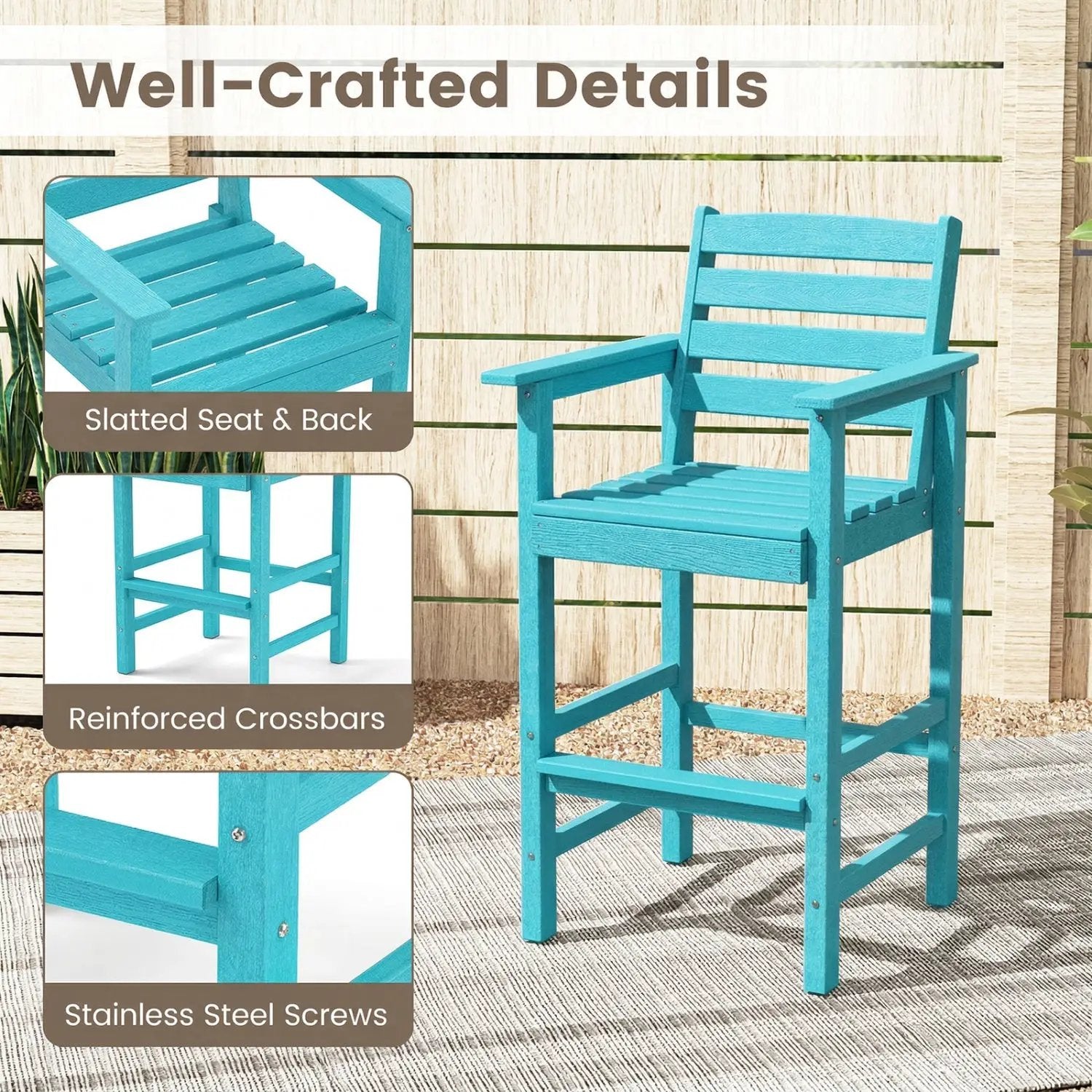 3-Piece Patio HDPE Bar Set with Square High-Top Table for Backyard and Poolside by DirectDeals
