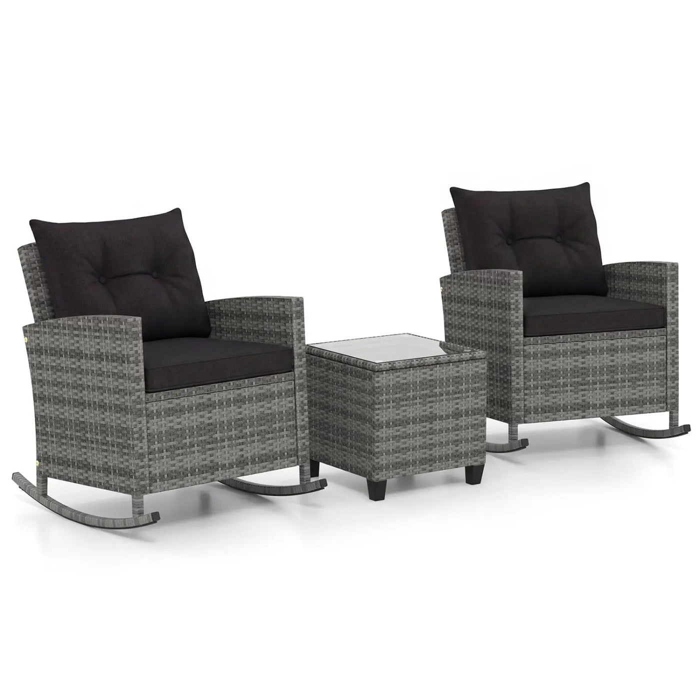 3-Piece Patio Rocking Chair Set with Glass Table & Cushions by DirectDeals