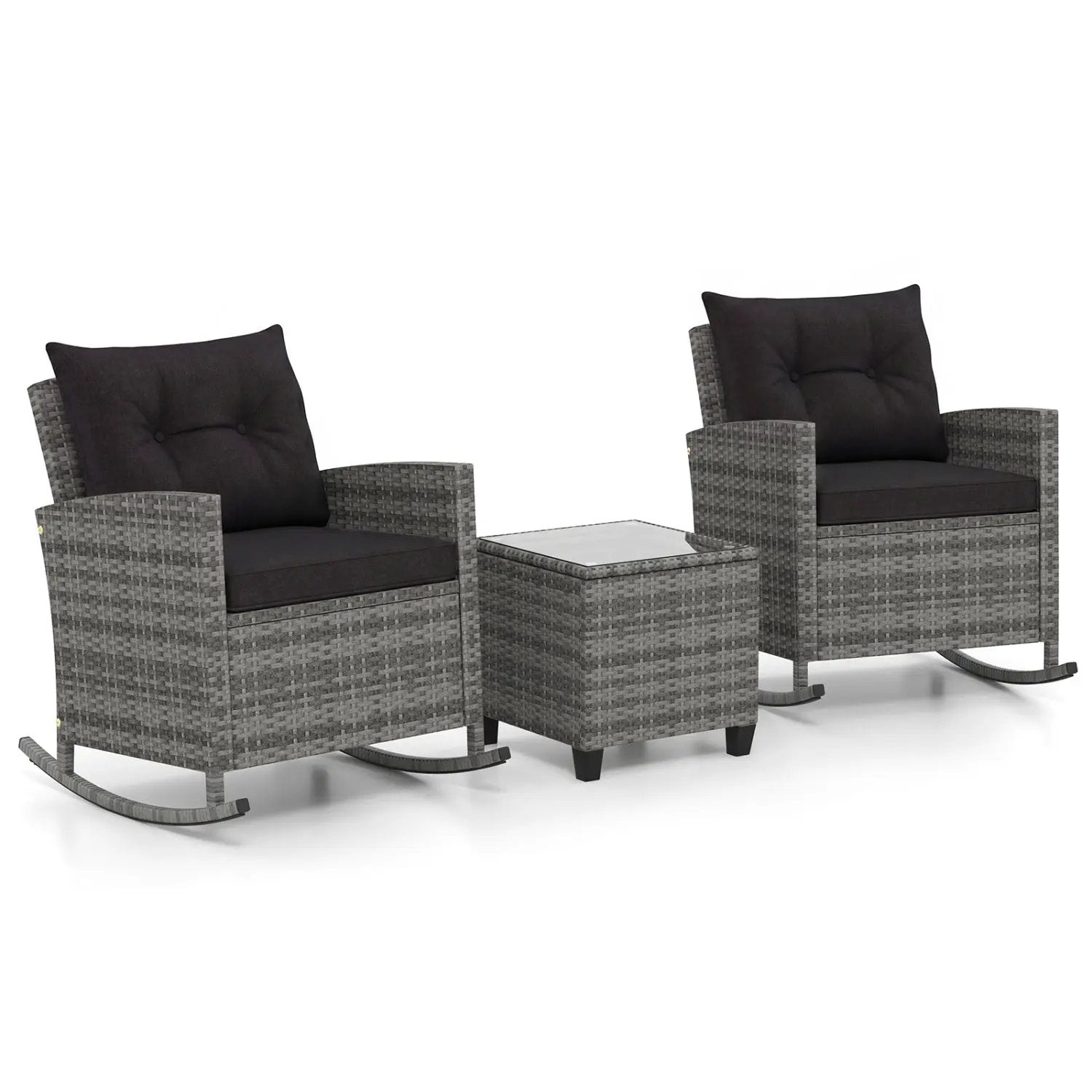 3-Piece Patio Rocking Chair Set with Glass Table & Cushions by DirectDeals