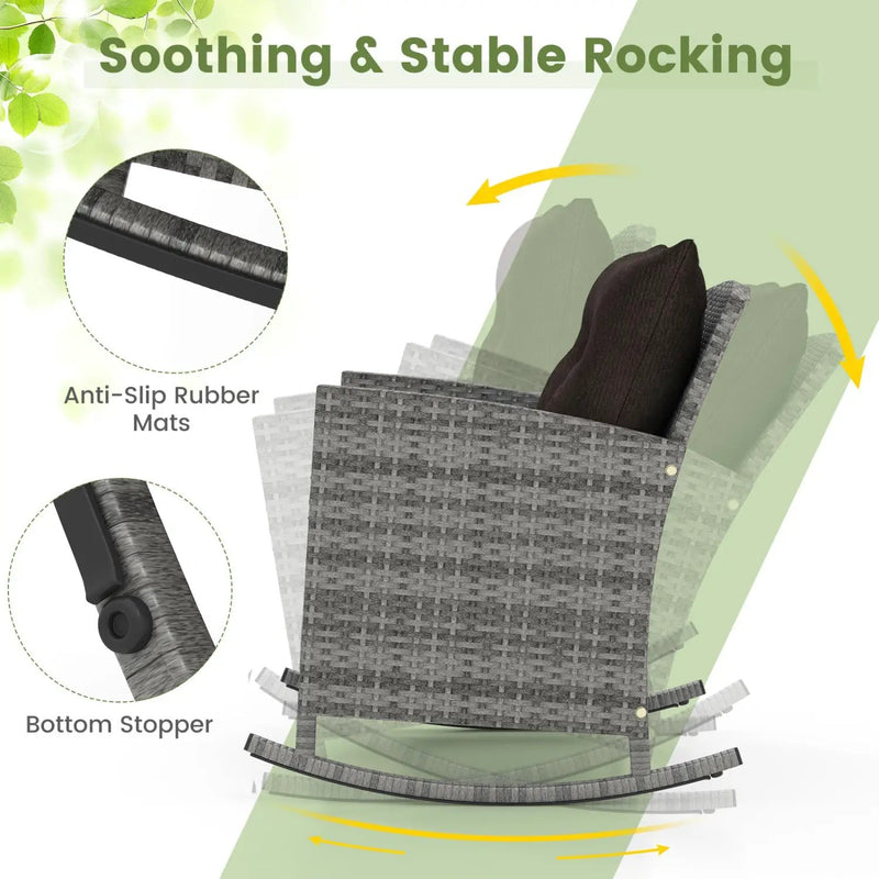 3-Piece Patio Rocking Chair Set with Glass Table & Cushions by DirectDeals
