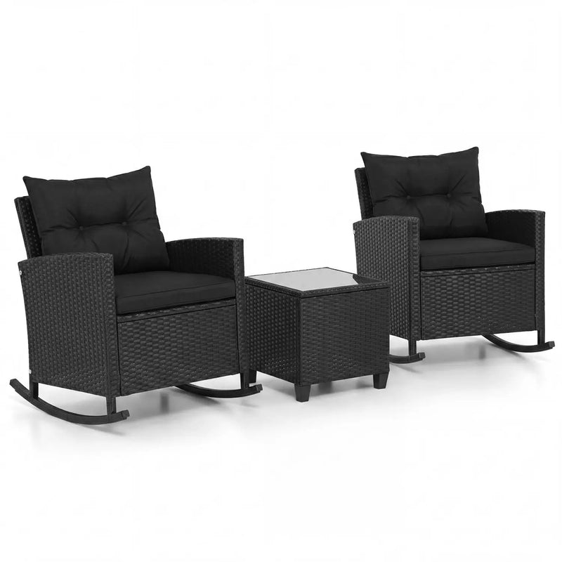 3-Piece Patio Rocking Chair Set with Glass Table & Cushions by DirectDeals