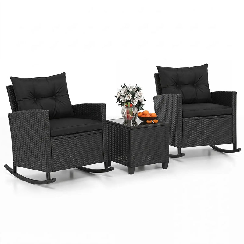 3-Piece Patio Rocking Chair Set with Glass Table & Cushions by DirectDeals