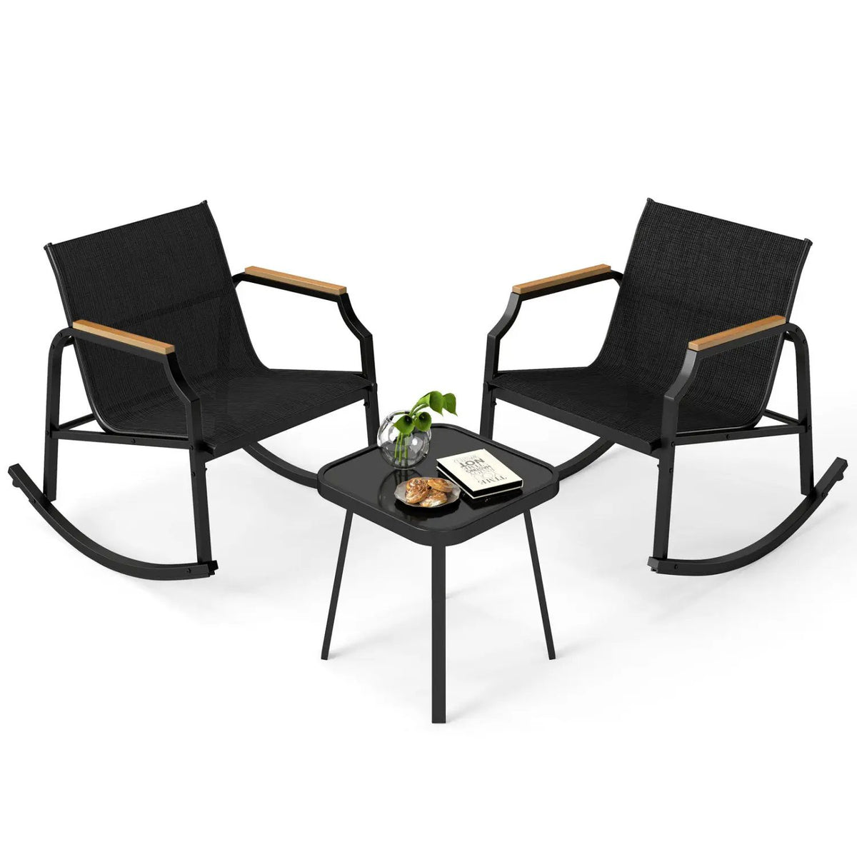 3-Piece Patio Rocking Bistro Set with Glass Coffee Table by DirectDeals