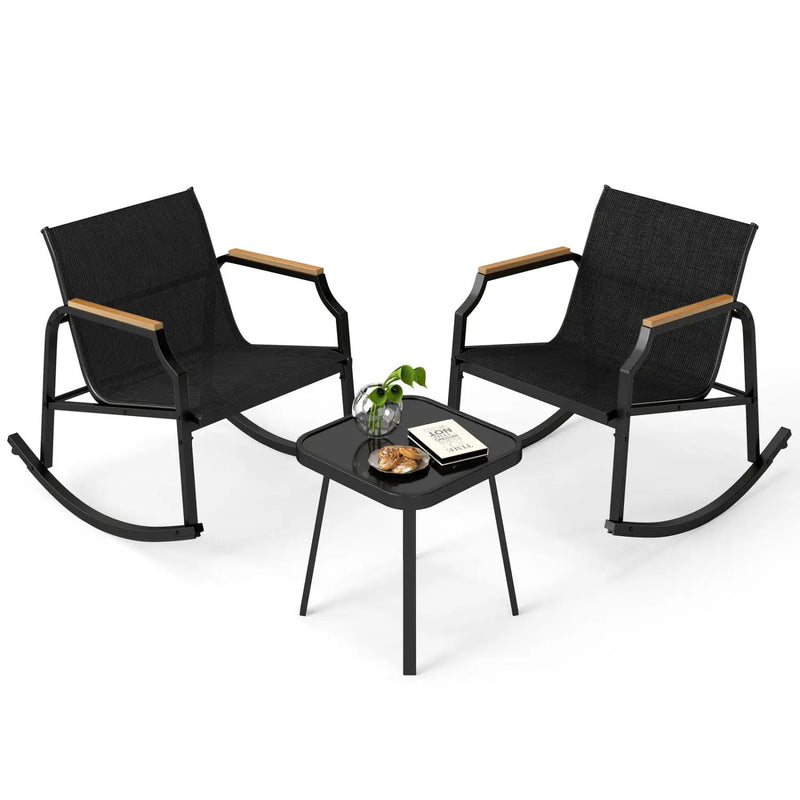 3-Piece Patio Rocking Bistro Set with Glass Coffee Table by DirectDeals