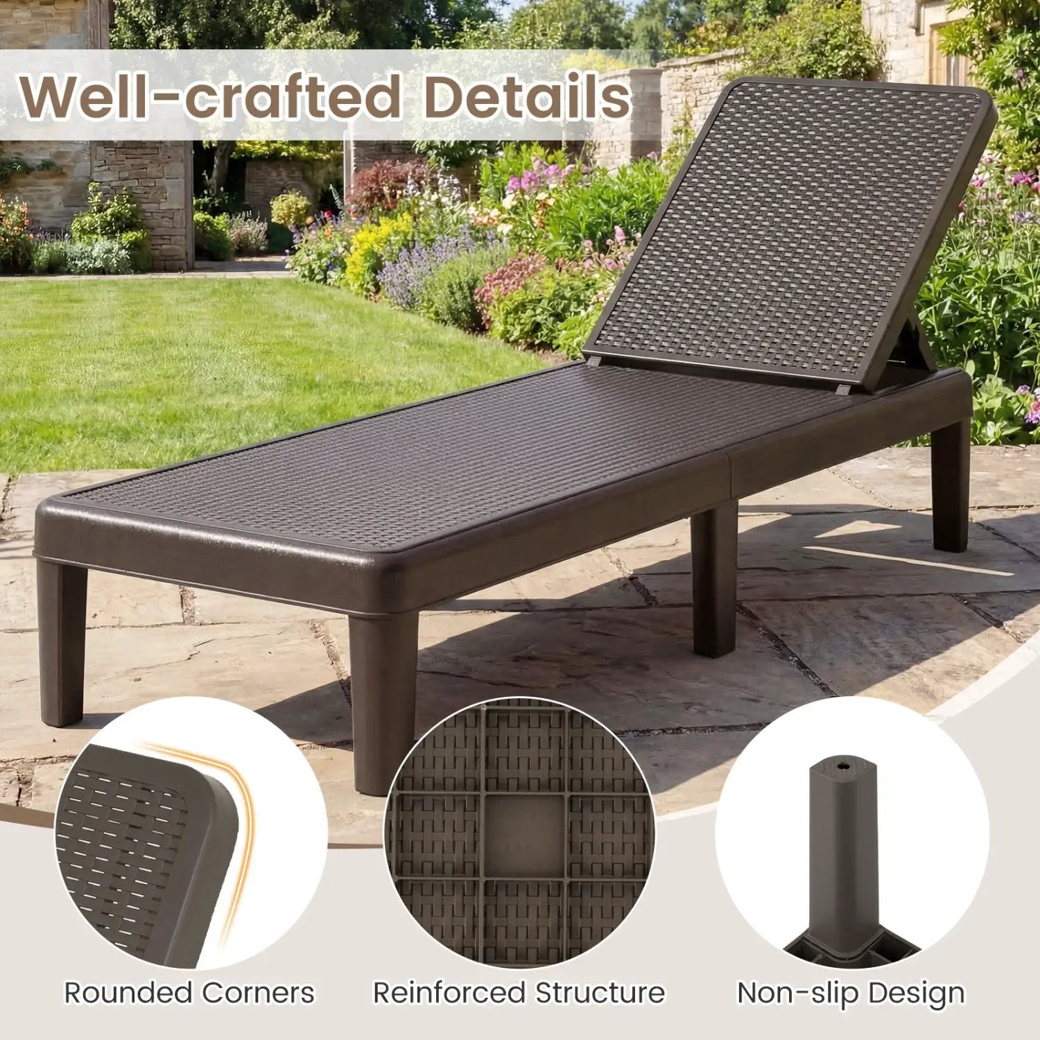 3-Piece Patio Set with 2 Adjustable Lounger Chairs and Rattan Side Table by DirectDeals