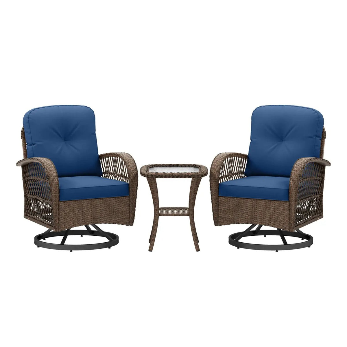 3 Piece Patio Swivel Rocker Set with Tempered Glass Side Table and Thick Cushions by DirectDeals