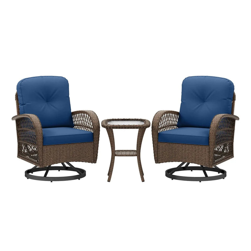 3 Piece Patio Swivel Rocker Set with Tempered Glass Side Table and Thick Cushions by DirectDeals