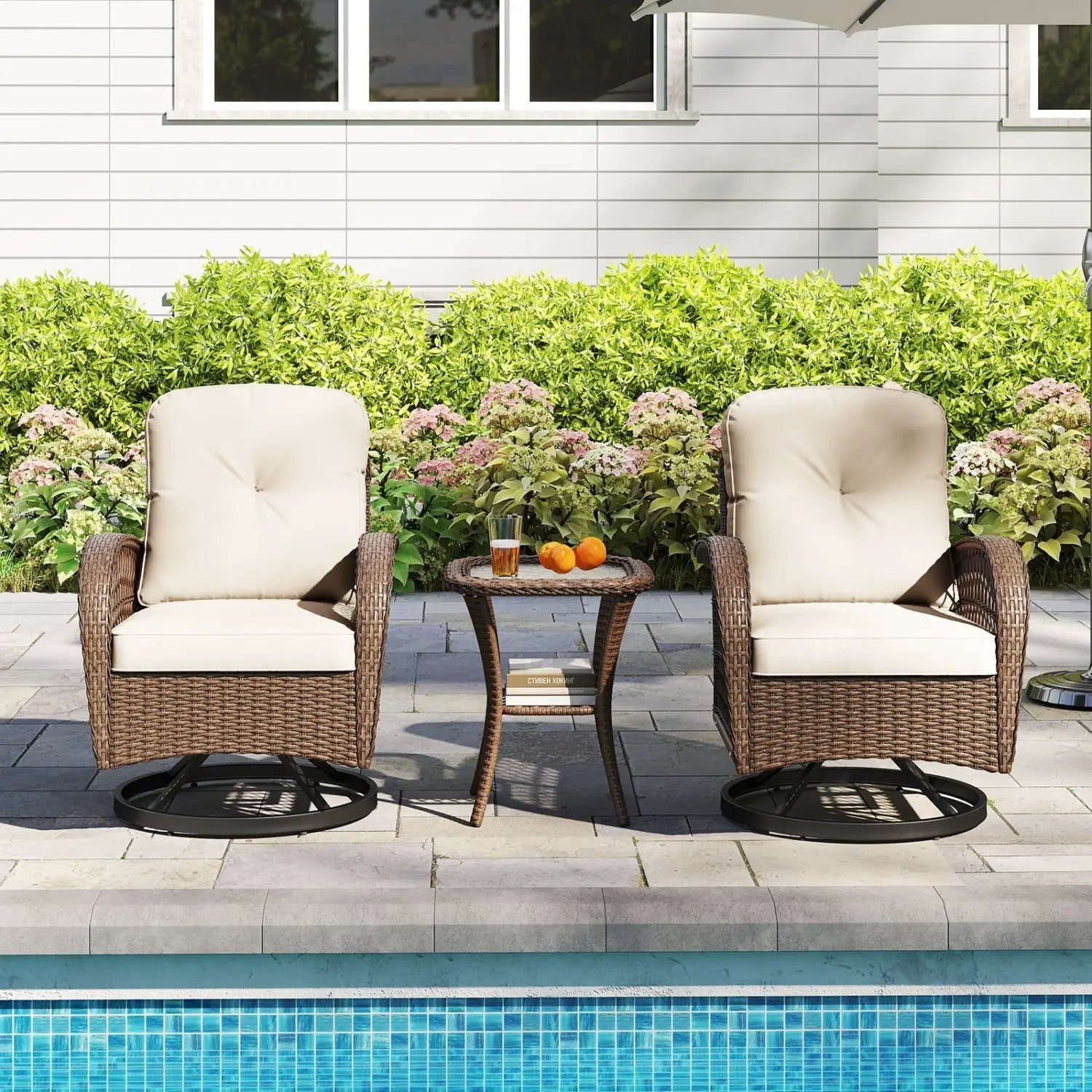 3-Piece Patio Swivel Rocker Set with Glass Side Table by DirectDeals