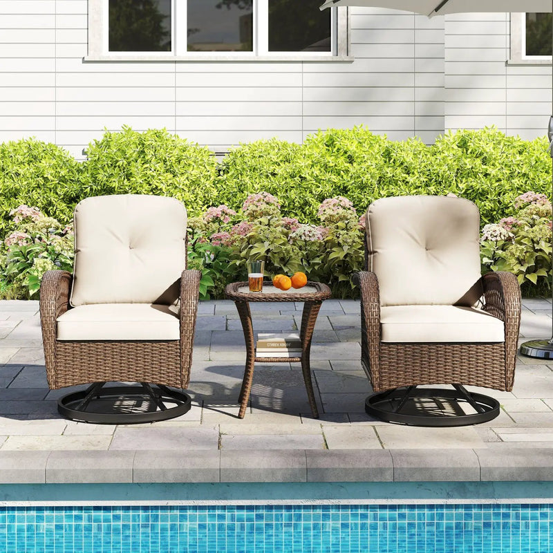 3-Piece Patio Swivel Rocker Set with Glass Side Table by DirectDeals